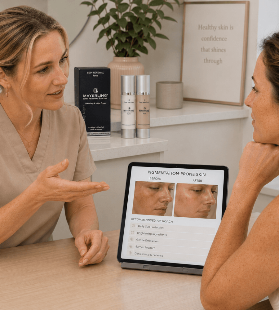 Professional skin consultation for pigmentation-prone skin in a clinic