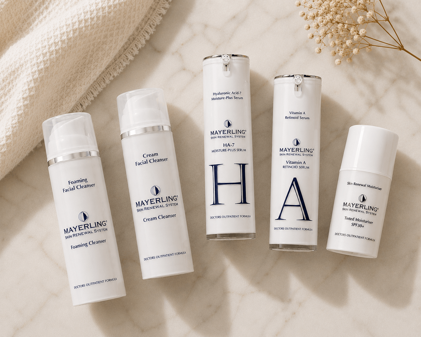 Post-treatment skincare routine featuring cleanser moisturiser and SPF