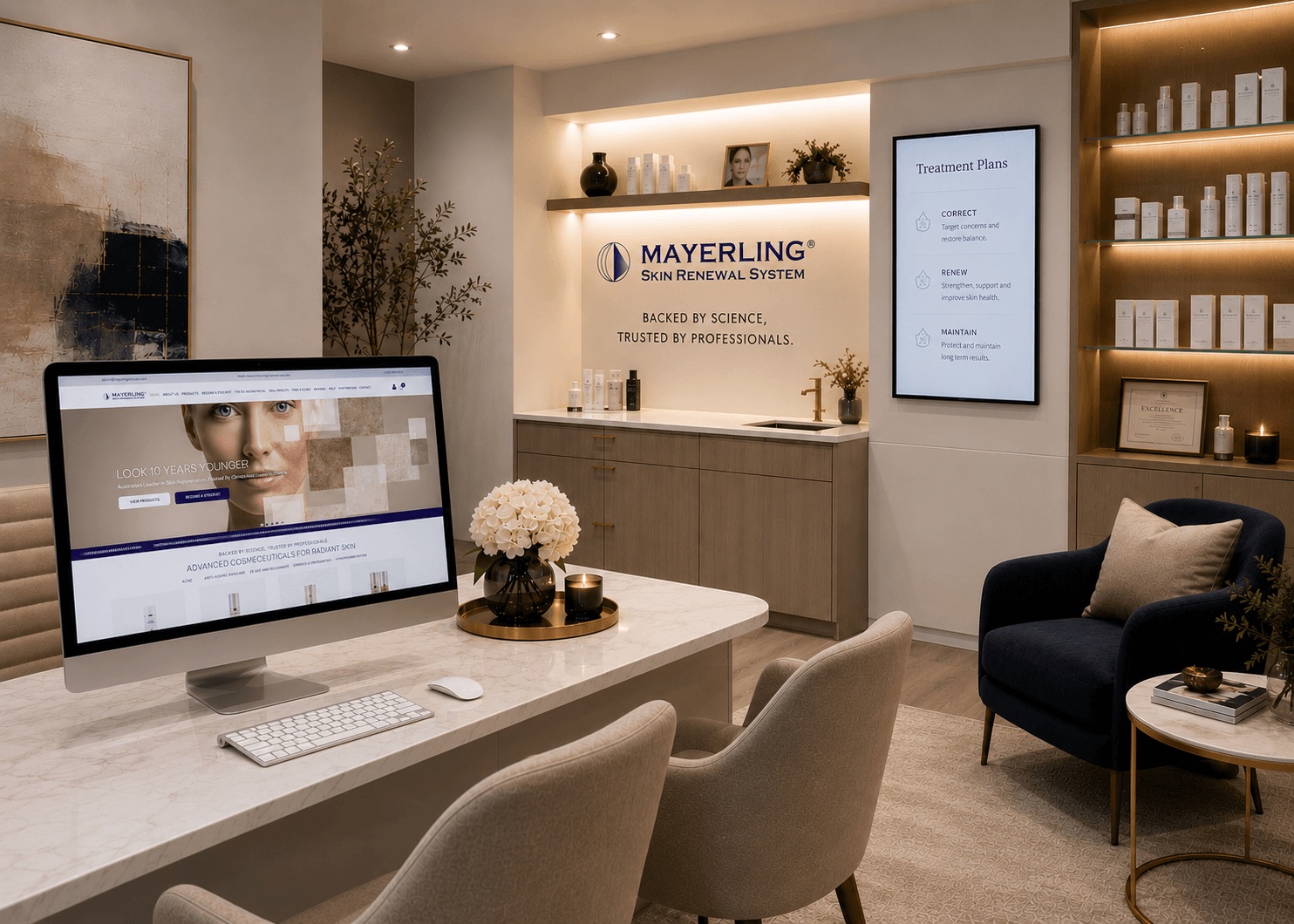 Professional skincare clinic environment designed for client consultations and treatment planning